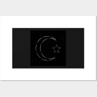 Black Night Sky Moon & Stars Graphic Zodiac Design Gifts Posters and Art